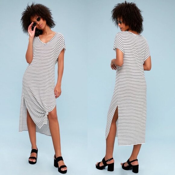 Revolve Amuse Society Basic Beach Black White Striped Knotted Midi Dress Boho S - Picture 2 of 11